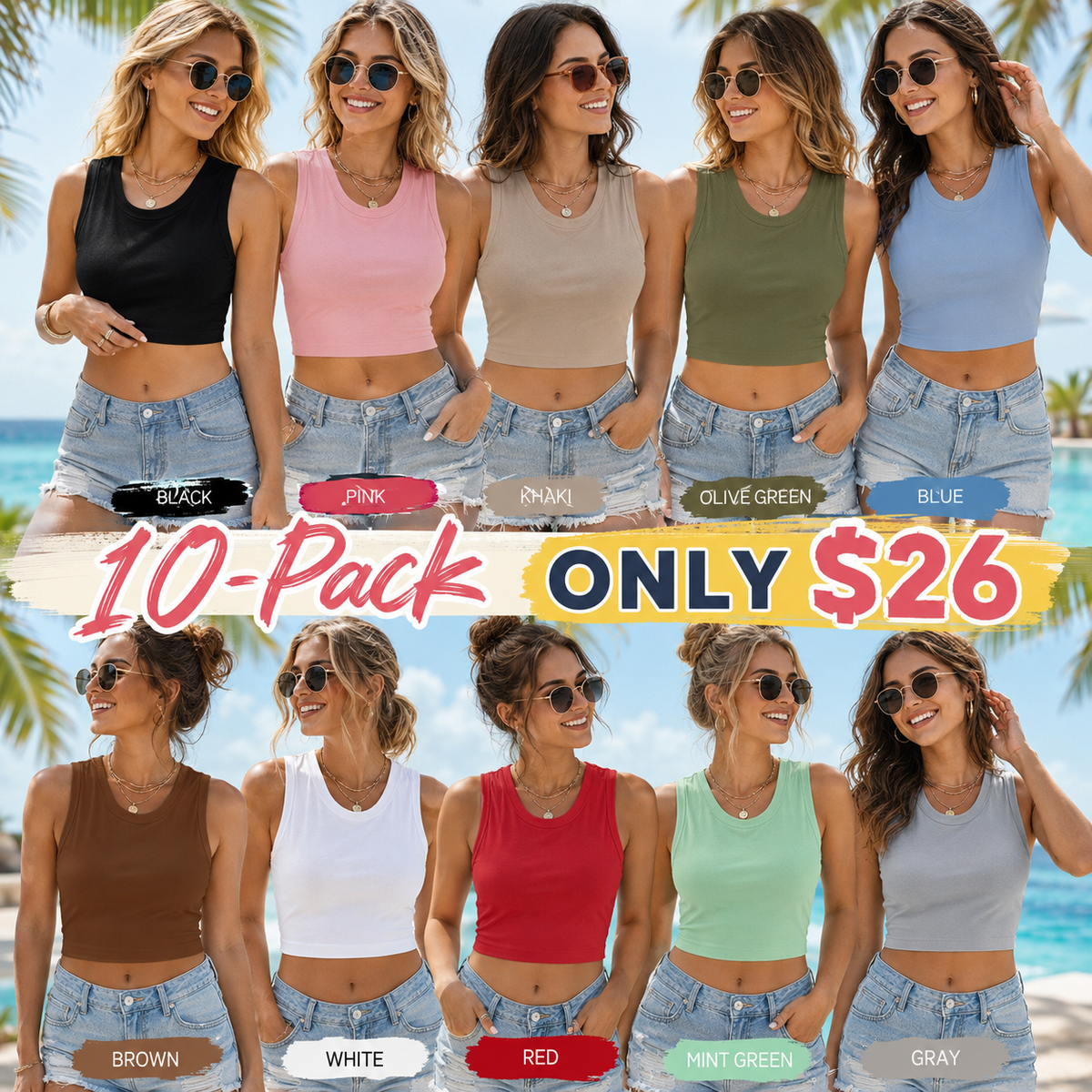 Women Everyday Basic Ribbed Built-in Bra Tank