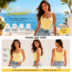 Women Summer&Fall Basic Striped Square Neck Short Sleeve Fitted Crop T-Shirt