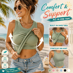Women Everyday Basic Ribbed Built-in Bra Tank