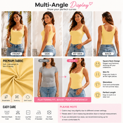 Women Summer&Fall Basic Striped Square Neck Short Sleeve Fitted Crop T-Shirt
