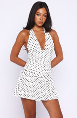 Whispered Dreams Halter Mini Dress White/Black Polka Dot